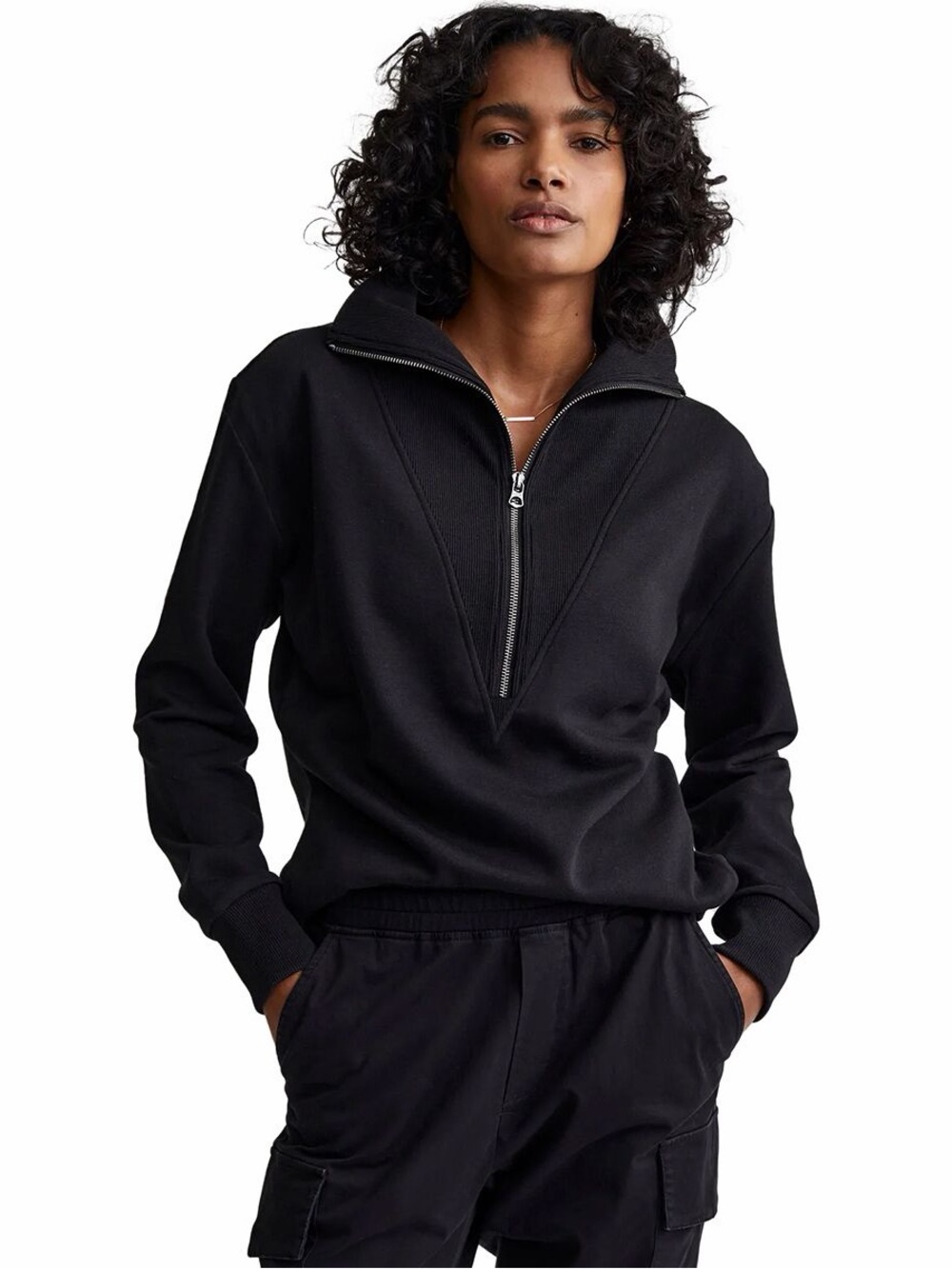 Varley Clearwood Half Zip Sweatshirt - Women's in brushed back sweat black small